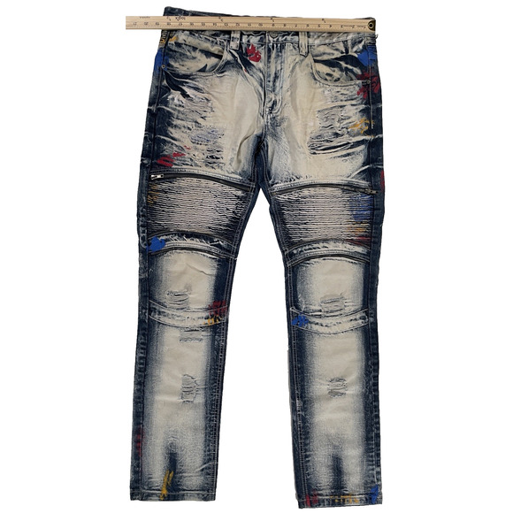 Smoke Rise Mens 36X32 Jeans Distressed Paint Splatter Original Vintage Denim - Picture 6 of 8